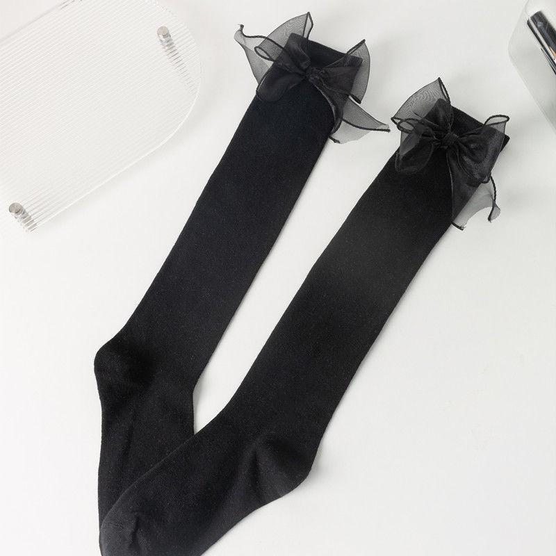 Schleife Röhrensocken Damen Frühling und Herbst Schwarz und Weiß JK Lolita Wadenstrümpfe Japanische Mädchen College-Stil Kniestrümpfe