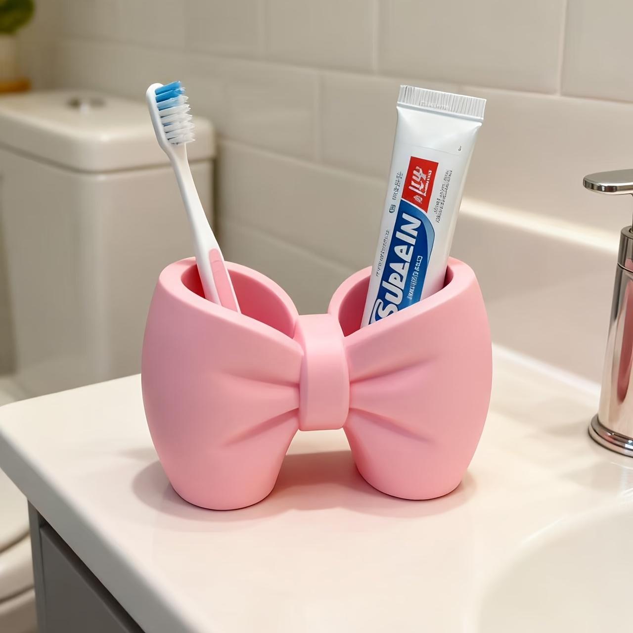 

1pc Creative Bow Pen And Toothbrush Holder | Plastic, Freestanding, Ideal For Bedroom And Bathroom Decor, Bathroom Accessories белый