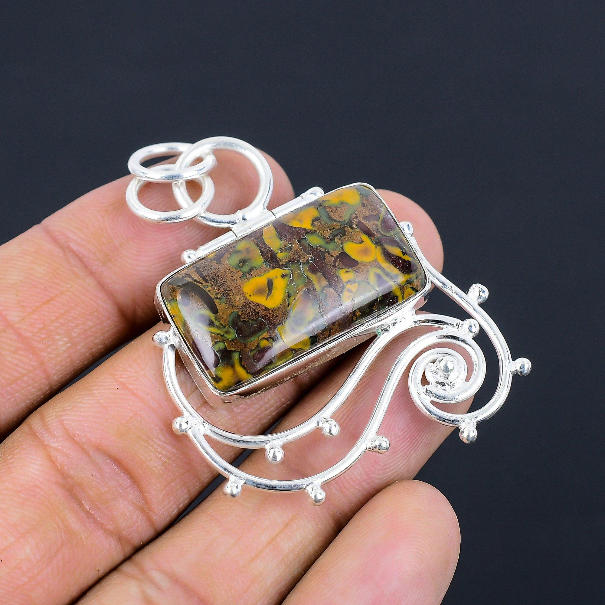 Radiant Natural Fruit Jasper 925 Silver Bezel Birthday Sister Pendant Jewelry