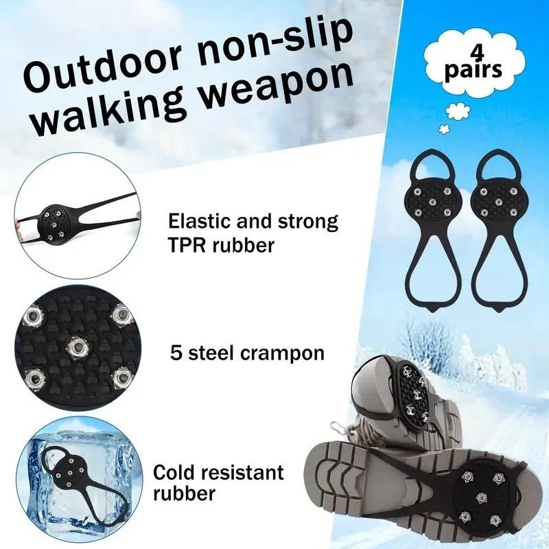 Outdoor Ice Cleats Crampons Anti Slip Shoe Covers Spikes Chains for Walking on Snow and Icy Roads Winter Climbing Hiking Gear