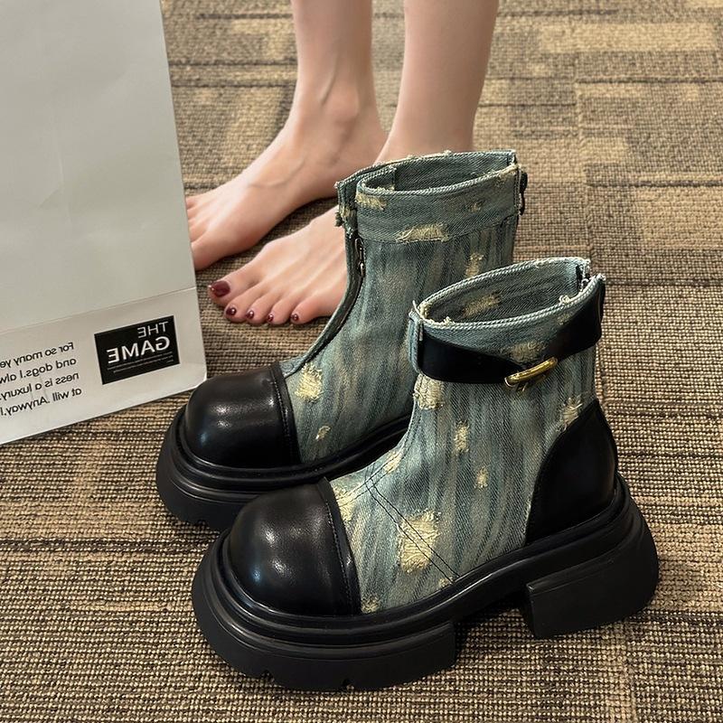 Super fire Martin boots women's autumn and winter new old denim locomotive boots thick-soled ins versatile short boots
