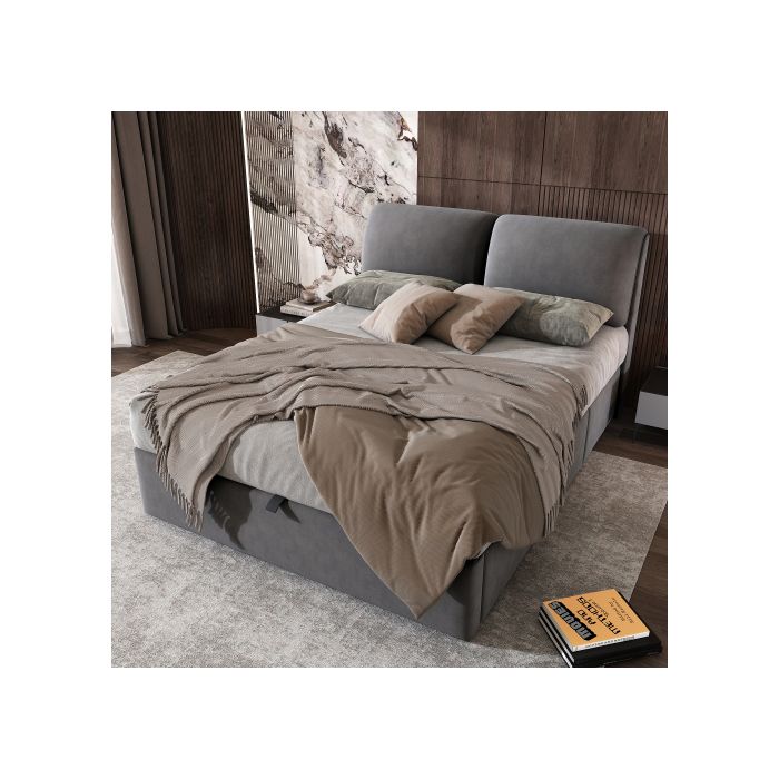 Lit - MUVOE - 140x200 - Tiroirs de rangement - Tête de lit en velours - Design hydraulique