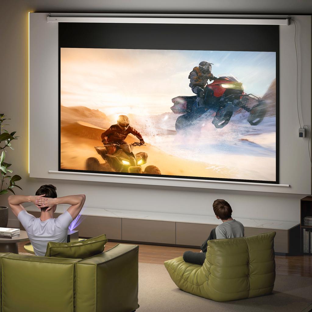 Projector Screen 293 x 193 cm 120 Inch 16:9 HD 4K Electric Projection Screen with Remote Control, White