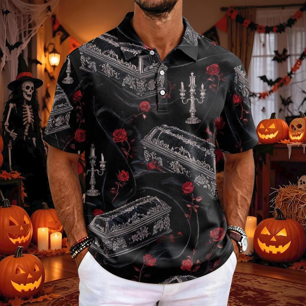 Men's Short Sleeve Loose Fit Casual Top for Halloween Party Versatile Daily Wear
