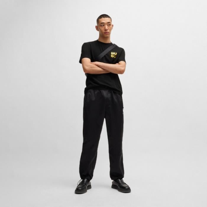 T-SHIRT - HUGO - DIRIDUMTI - Black Cotton - Revisited Logo - Short Sleeves