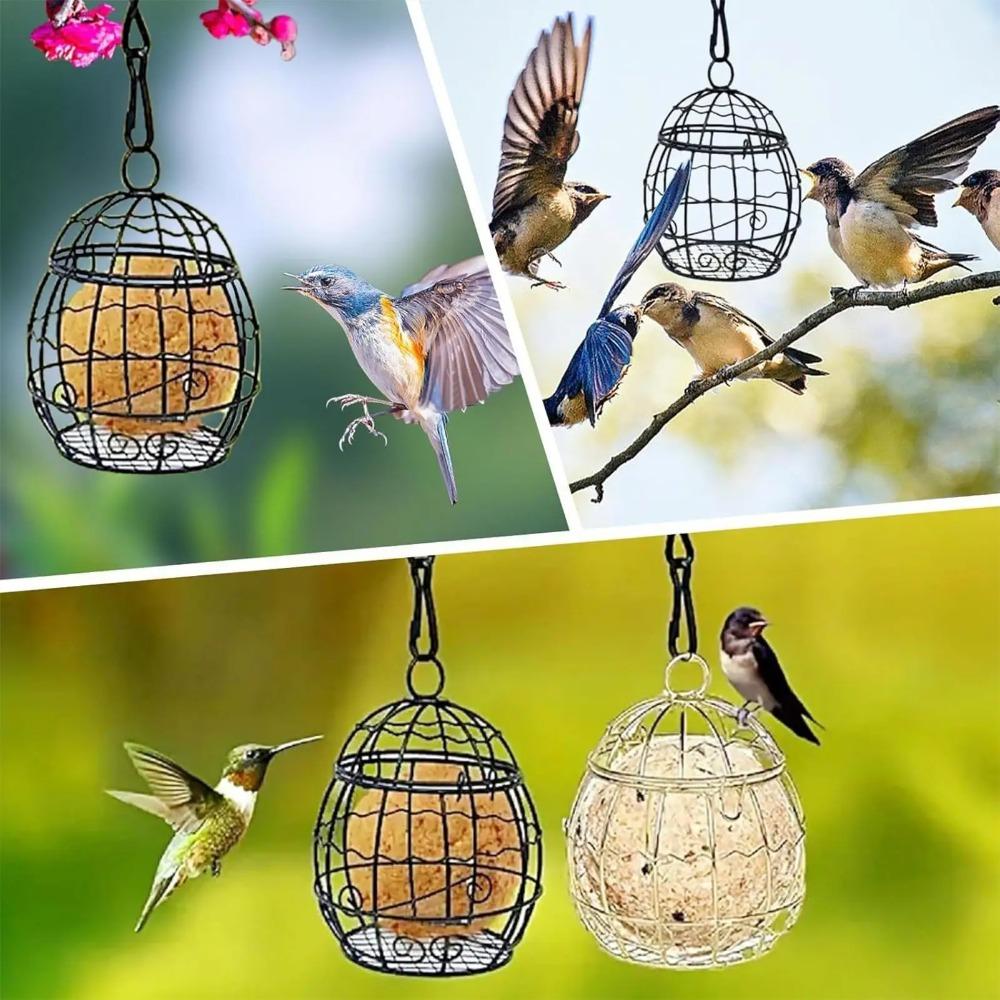 Iron Hanging Bird Feeder Bite Resistant with Hook Chain Bird Feeding Wire Cage Squirrel Proof Mesh Hanging Bird Food Station