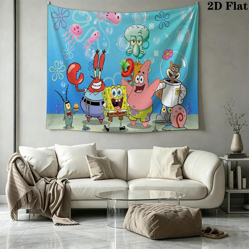 Yellow Sponge Cartoon Wall Tapestry Aesthetic Wall Hanging Printed Fabric Blanket Decorative Tapestries for Bedroom Living Room Home Decor