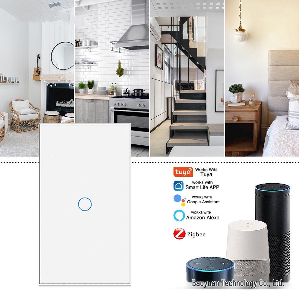 US Standard Zigbee Smart Glass Switch with Alexa Voice Control, App Support, and Customizable Single Zero Fire Switch