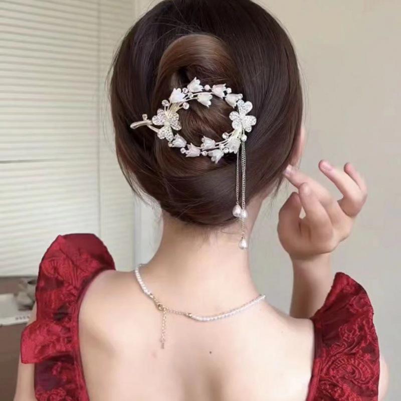 Lily of the Valley Hanfu Hairpin: Women's Elegant Tassel Bun Clip Hair Accessory