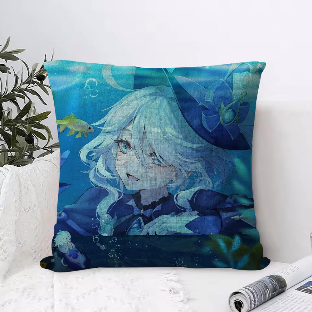 Genshin Impact Furina Cushion Cover Eco Linen Pillow Case DoubleSided Print Breathable Durable Zipper Home Decor Gift