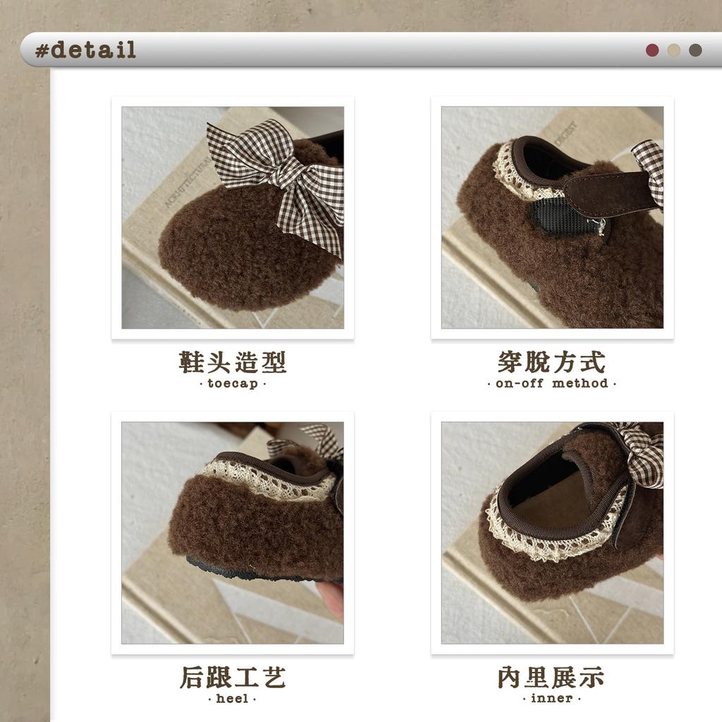 XSHX retro French | Girls lamb wind autumn and winter warm medieval niche Maillard color anti-skid Velcro