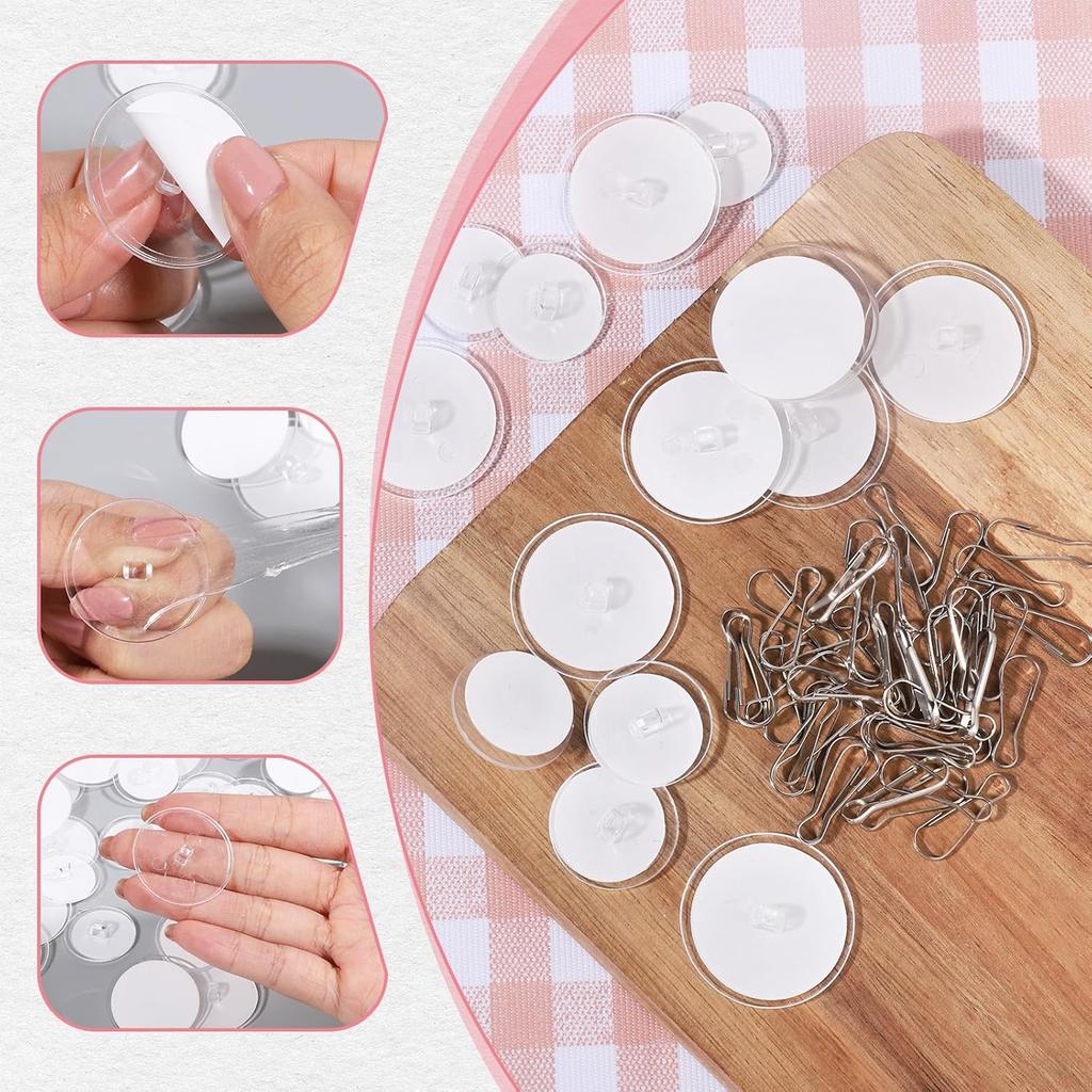 40 Pack Self-Adhesive Ceiling Hooks for Hanging, Removable Small Disc Sticker Hanger Transparent Ceiling Discs with Metal Hook for Christams Wedding