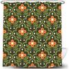 JAWO Vintage Boho Floral Shower Curtain, Green Orange Retro Flower Fabric Shower Curtains Set for Bathroom Decorative, Mid Century Modern Abstract