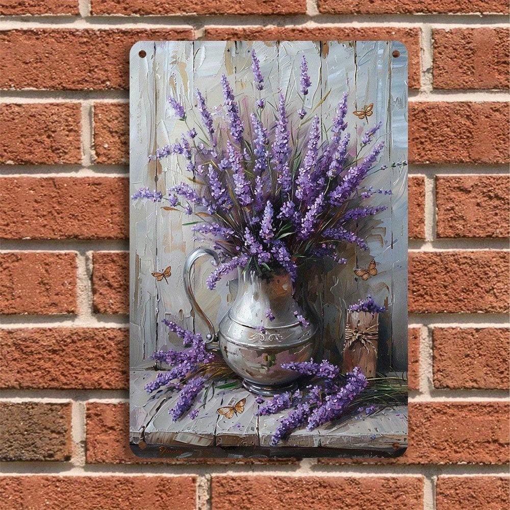 Vintage Lavendel Libelle Metallschild Rustikales Haus Garten Wandkunst 8x12 Zoll