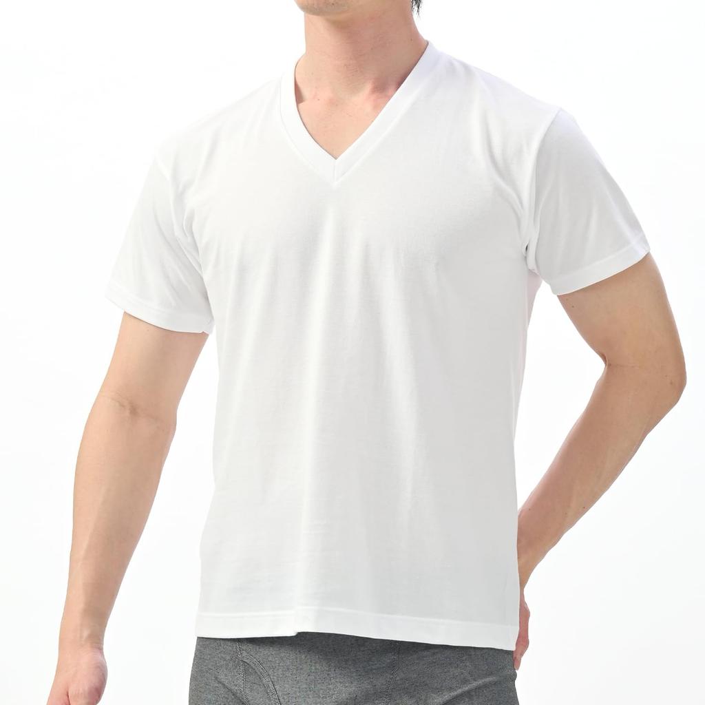 B.V.D. Moisture-wicking, quick-drying V-neck short-sleeve T-shirt, 3-pack, RT304S-3P, LL, White (Recycled Polyester)