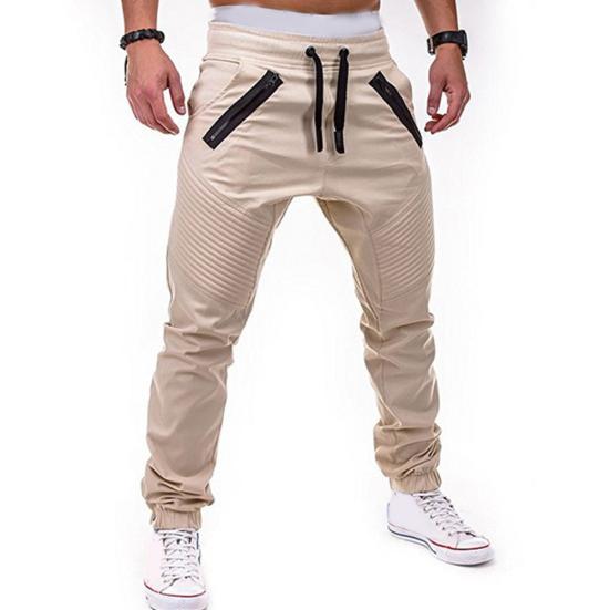 Herren Kordelzug Jogginghose Unifarbene Reißverschluss Falten Schweißhose Hose
