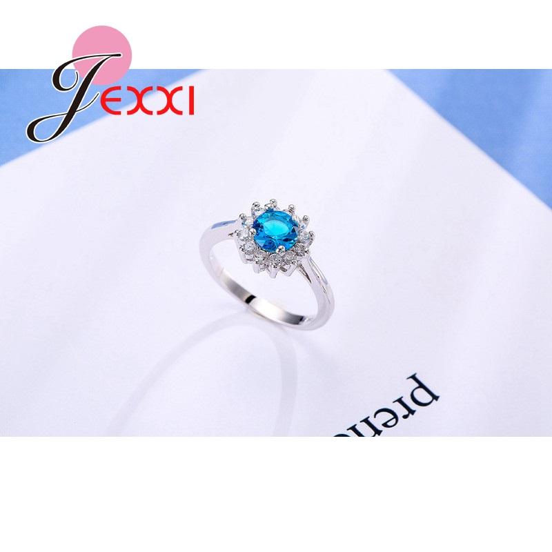 Sea Blue Round Rhinestone Rings For Women 925 Sterling Silver Anniversary Ring Jewelry Best Gift For Wedding Anel