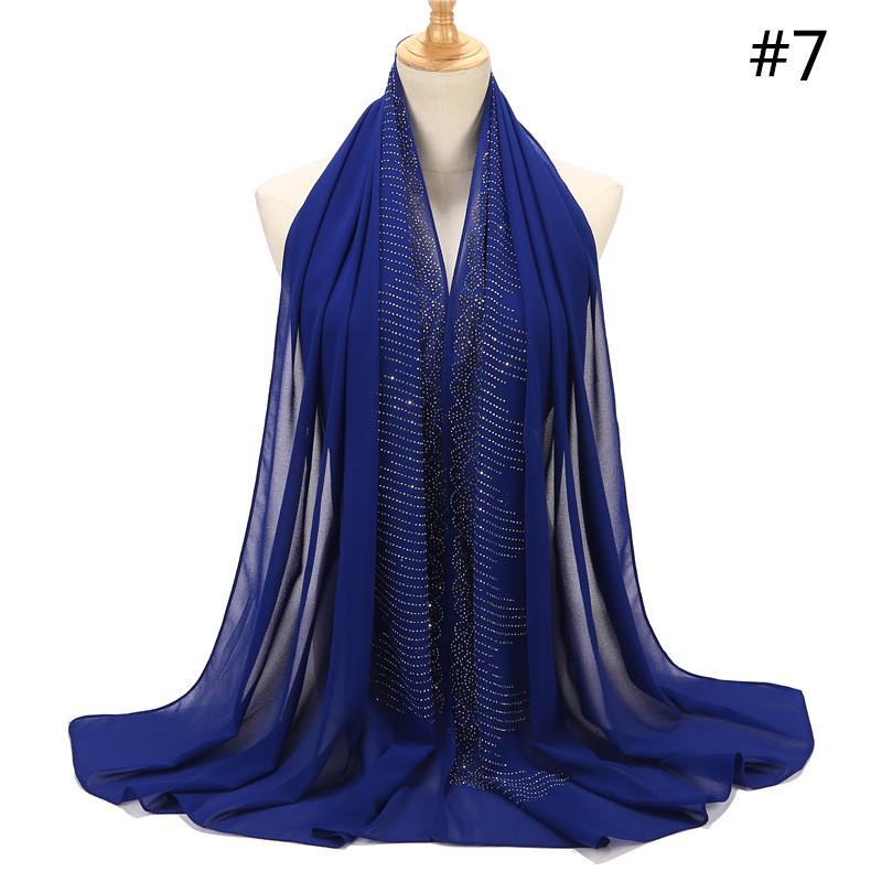 Women Rhinestone Chiffon Solid Color Muslim Head Scarf Shawls And Wraps Pashmina Bandana Female Foulard Hijab Stores