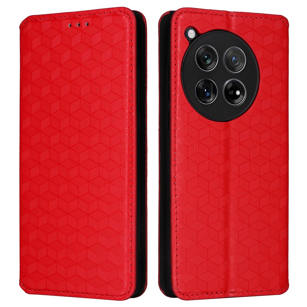 For OnePlus Ace 3 5G/12R 5G Phone Cover Magnetic Rhombus Pattern Leather Case