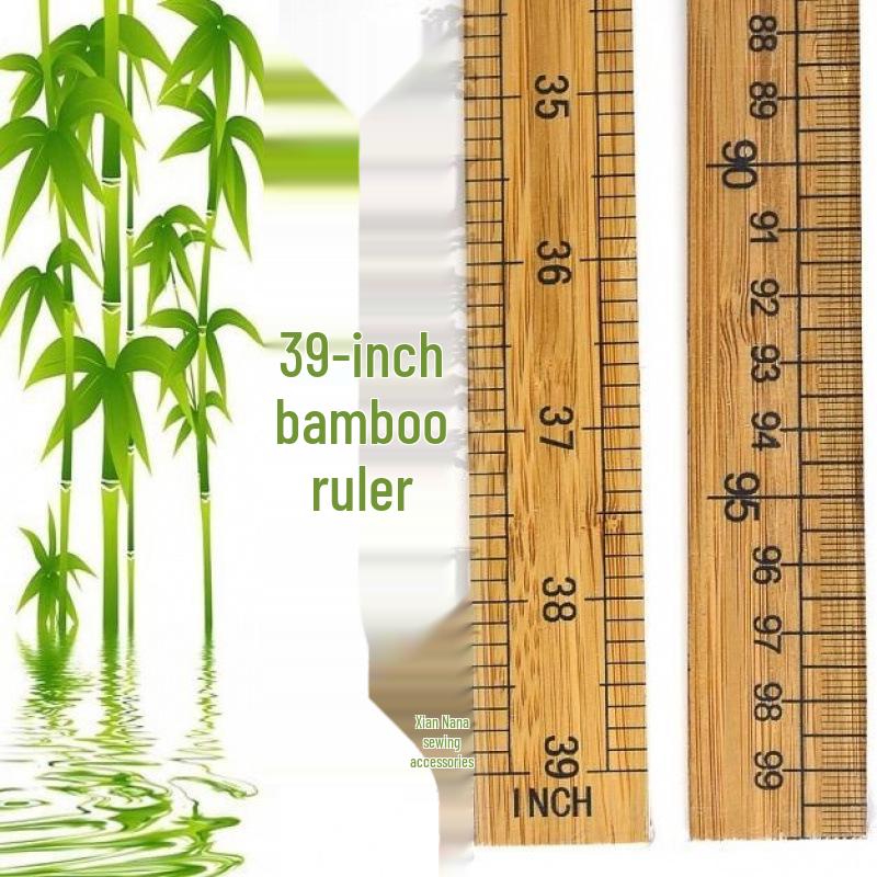 One-Meter Double-Sided Wooden Bamboo Ruler with Metric & Inch Scales for Sewing & Measuring.