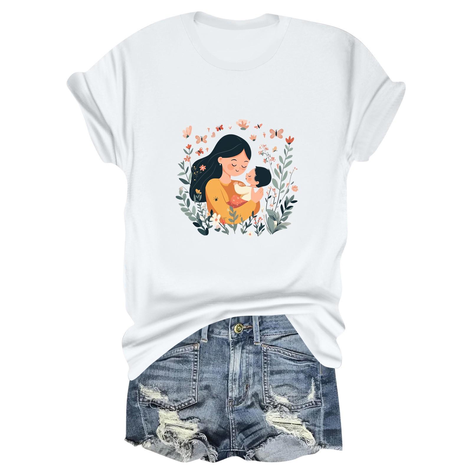 

Женская повседневная свободная футболка с принтом ко Дню матери, пуловер с круглым вырезом, топ с короткими рукавами XL белый