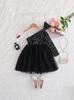 European & American Children's Elegant Sequin One-Shoulder Bow Princess Dress