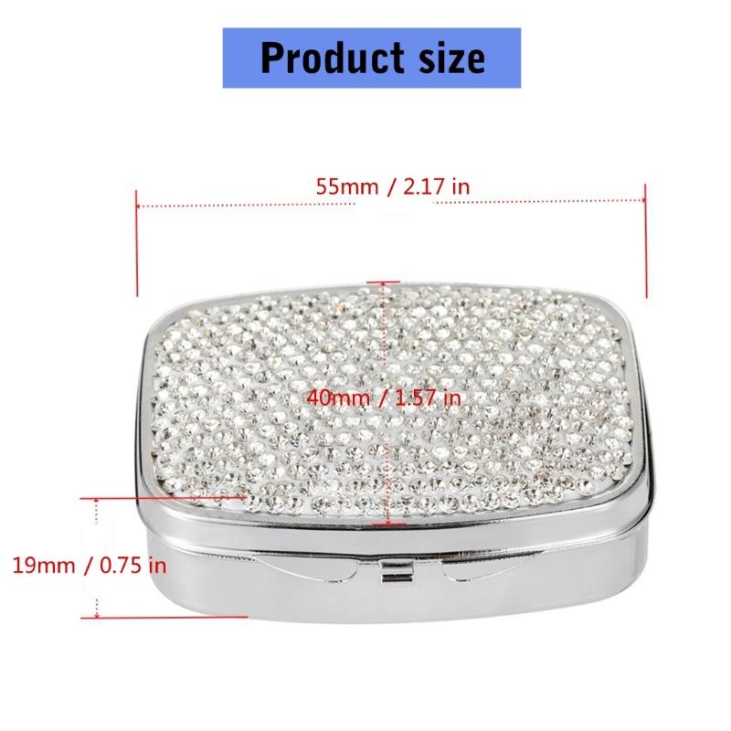 Portable Travel Pills Box with Crystal Diamonds Design 2 Compartment Medicine Container Pills Case for Vitamins and Pills