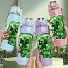 1PC Green Zombie Game Character 750ml Color Plastic Sports Water Bottle Leakproof Flip Straw Lid Suitable for Sports Office Home Use