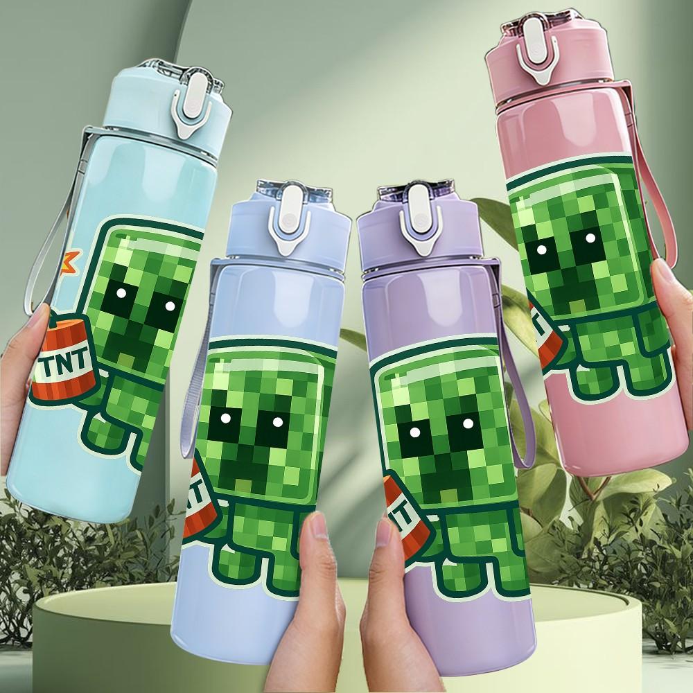 1PC Green Zombie Game Character 750ml Color Plastic Sports Water Bottle Leakproof Flip Straw Lid Suitable for Sports Office Home Use