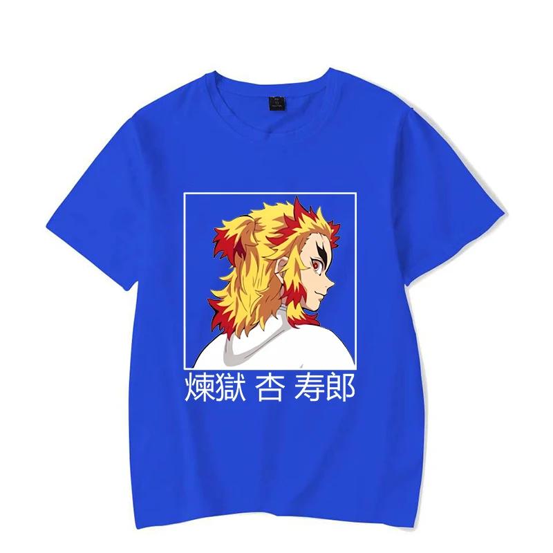 Rengoku Kyoujurou Print T-Shirt Unisex Loose Harajuku T Shirt Tops Casual Short Sleeve Anime Graphic Tee Shirt