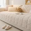 Shu Cotton Jacquard Fleece Sofa Cushion  New Straight Row Plush Seat Cushion Non-Slip Leather Sofa Cover Cross-Border