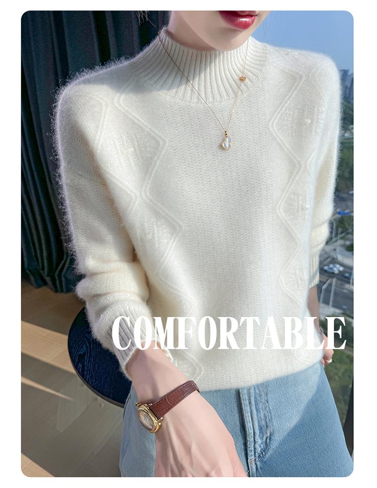 Women's Wool Cashmere Half-High Collar Sweater - Autumn & Winter Versatile Knit Pullover
