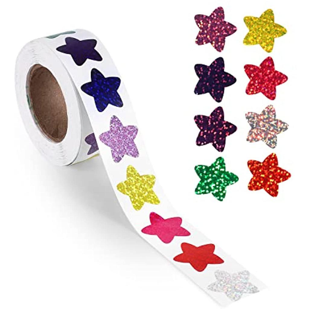 500-Count Colorful Pentagram Star Laser Stickers: Self-Adhesive Labels for Decorative Children's DIY Projects