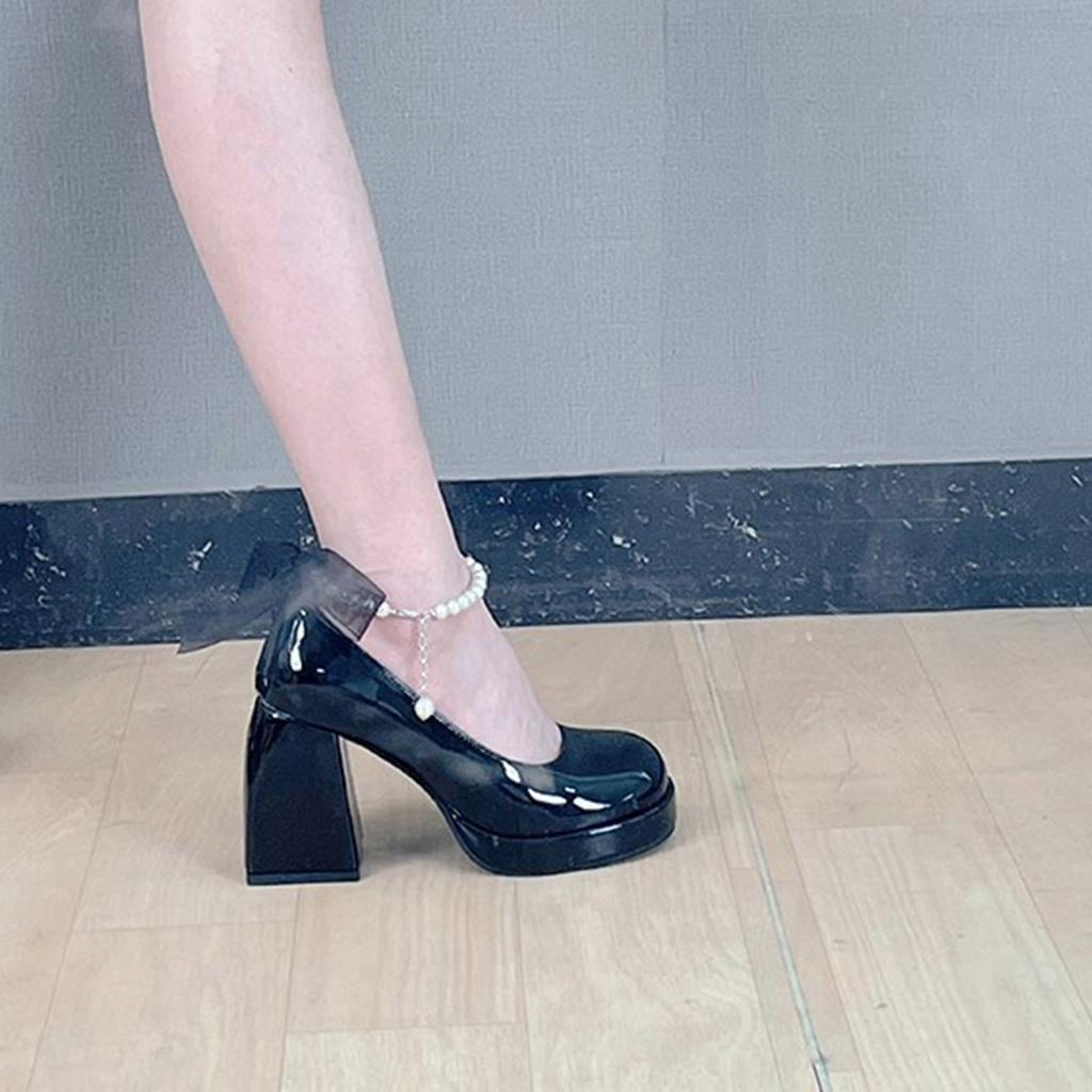 Spring And Autumn New French Vintage Mary Shoes Small Leather Shoes Thick Heels Shallow Mouth Single Shoes