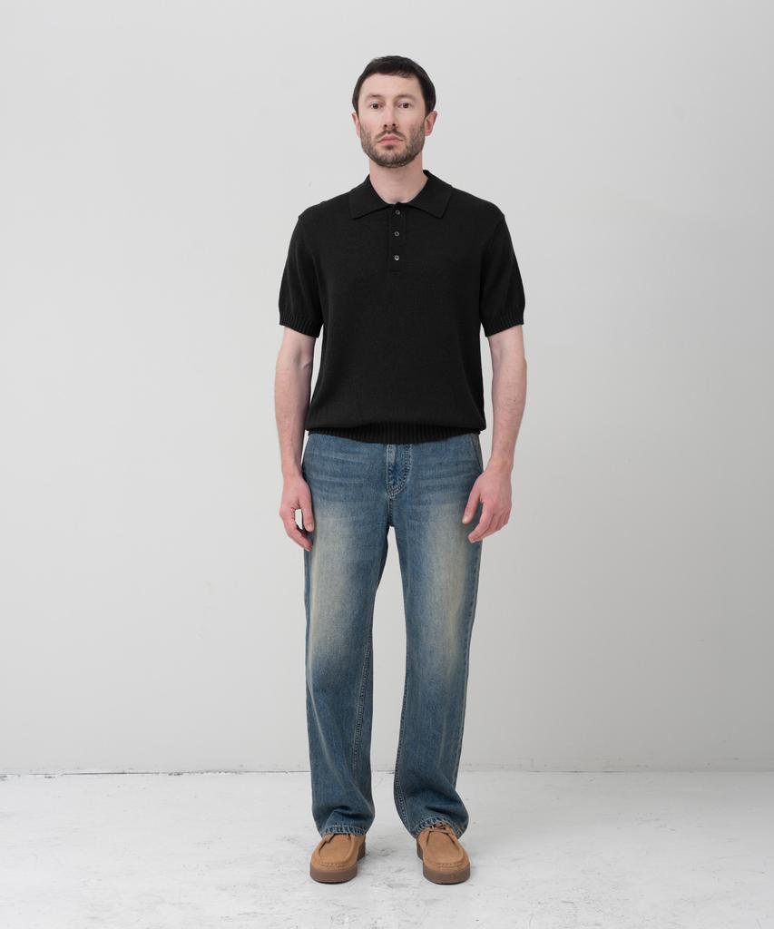 MANNERGRAM 100% Soft Cotton 3-Ply Polo Short Sleeve Knit Black