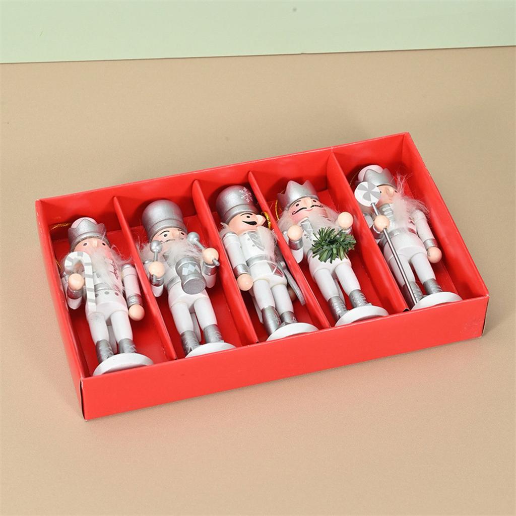 5pcs Miniature Nutcrackers Dolls Ornament Holiday Hanging Charm Wood Pendant Handmade Festival Home Embellishments