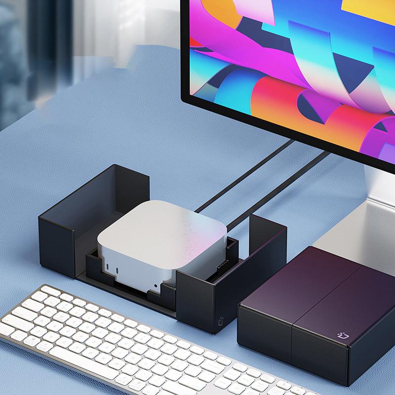 Pu Leather Computer Protective Case With Cover And Storage Pocket Mini Pc Holder Stand Bracket For Mac Mini M4 2024