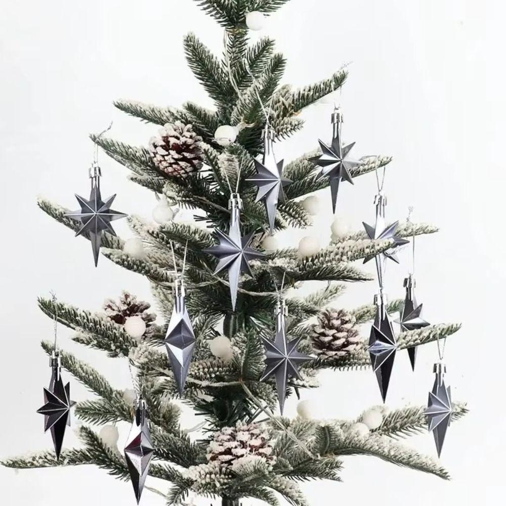12pcs Plastic Christmas Hanging Ornaments Glittering Star Shaped Xmas Tree Pendant DIY Party Supplies Festival Decorations