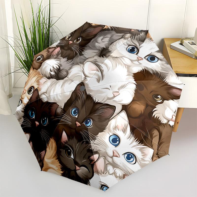 

1pc Cat Kitten Print Automatic Folding Umbrella - Portable Collapsible Design, 8-Rib Iron Frame, Durable Fabric yy251125147