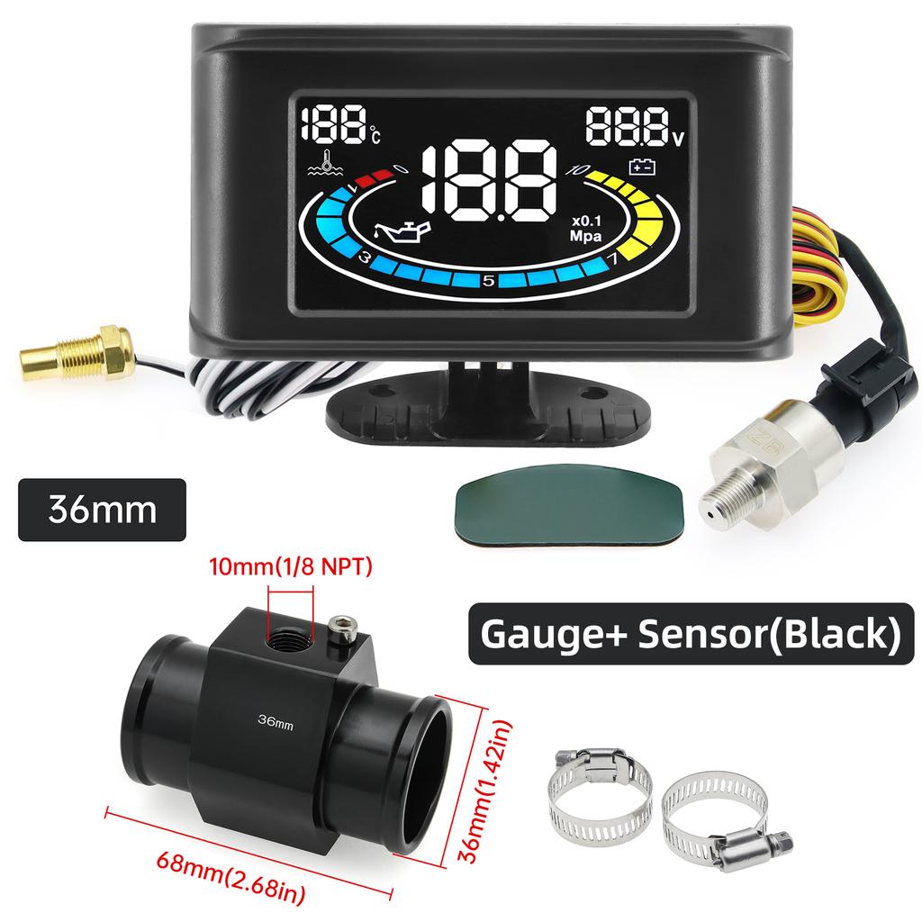 Digital 3 In 1 Car Oil Pressure Meter Water Temp Gauge Voltmeter With 26~40 Adapter(Optional) Universal LCD Gauge 12V 24V