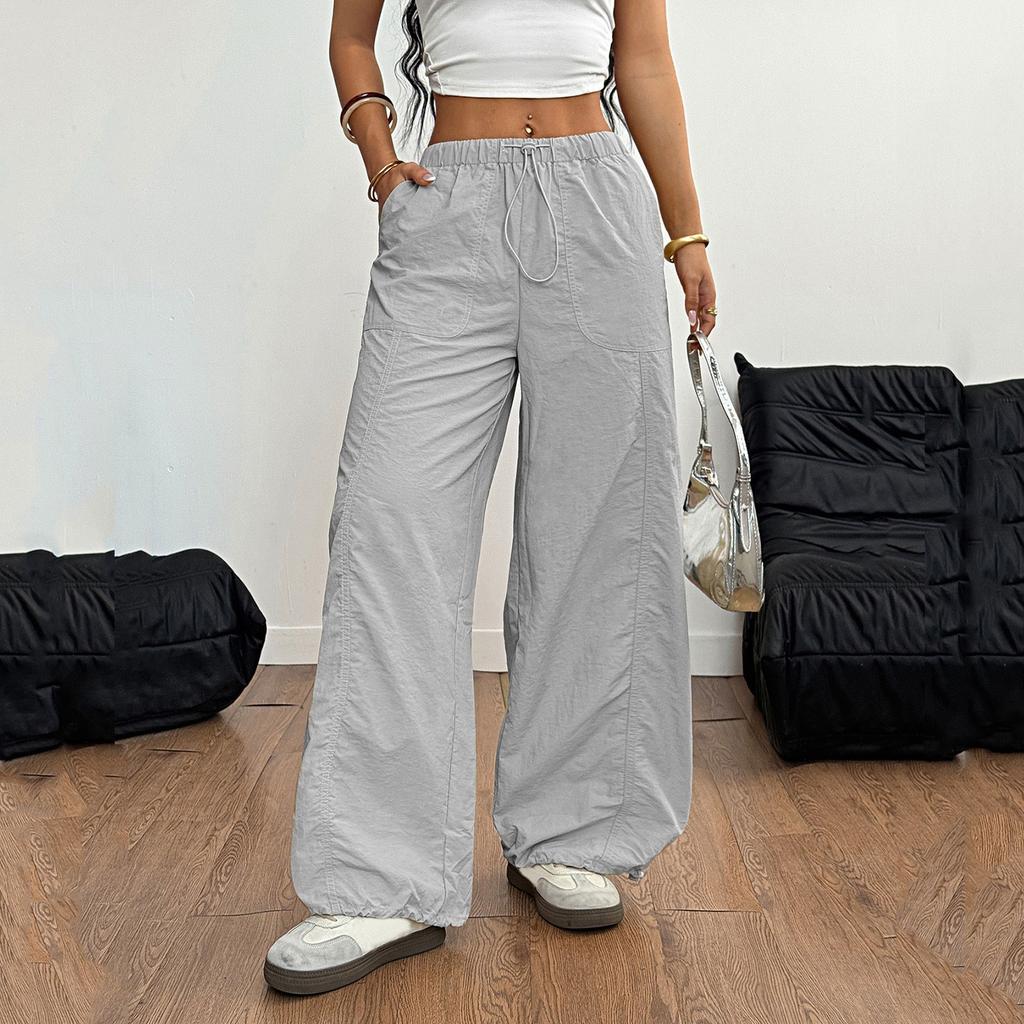 Women's Casual Fashion Drawstring Loose Wide Leg High Waist Straight Pants