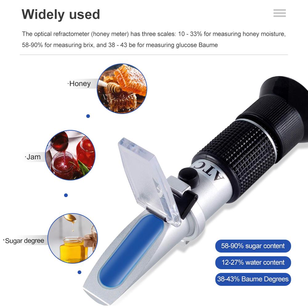 58-90% Honey Handheld Refractometer Brix Sugar Content Beekeeping ATC Refraction Sweetness Concentration Meter With Box