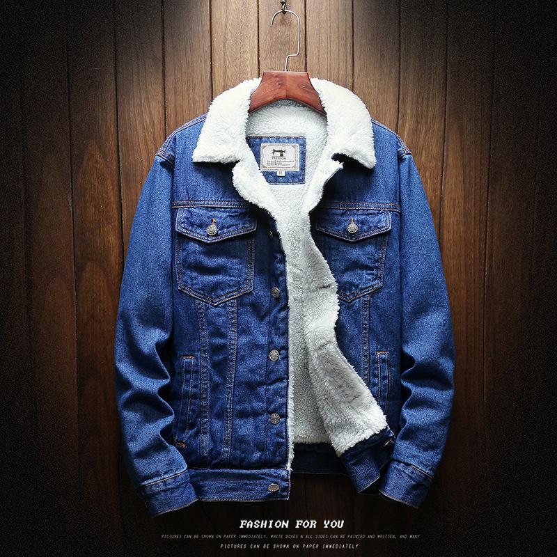 Jean Jacket Muži Silné Streetwear Denim Bomber Bundy Kabát Pánské Vintage Blue Pánské Outwear Plus Sametové Single Breasted Windbreak