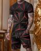 Men's Casual 2pcs Set, Coconut Palm Print T-shirt + Active Shorts Matching Set For Fitness