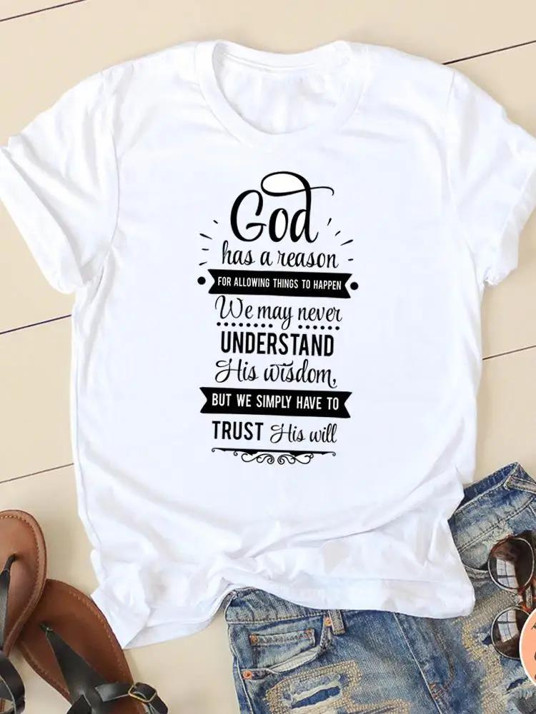 Clothing Casual FeUnisex Tshirts Ladies Graphic Letter Style Cute Sweet Sleeve Fashion Women Print Tees Faith Aesthetic Clothes