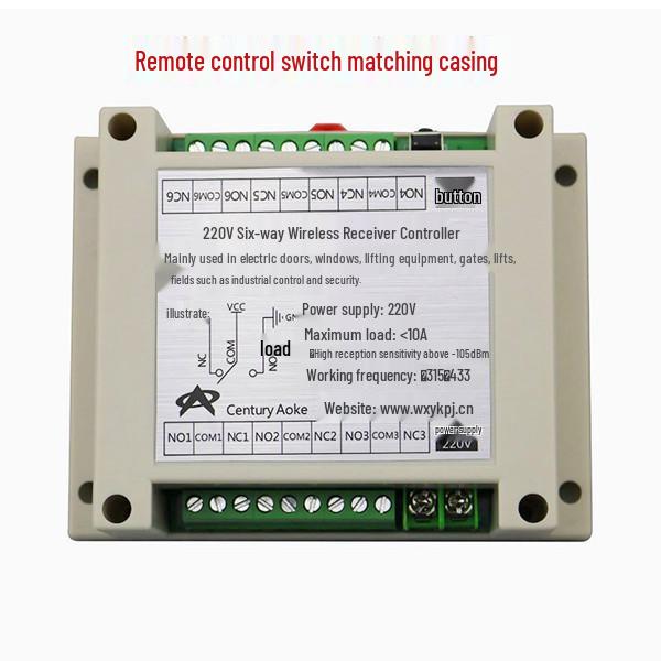 AC 220V 6-Way Wireless Remote Control Switch with Learning Code - 315MHz, Normally Open/Closed
