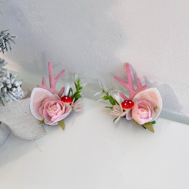 

Peach Pink XL Antler Flower Headband with Deer Ears