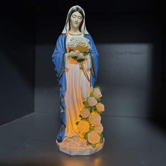 Yousheng Virgin Mary Garden Light, Outdoor Mary Statue with LED Glowing Rose, Blessed Mother Figurine for Catholic Garden Lawn Patio Decor, Memorial