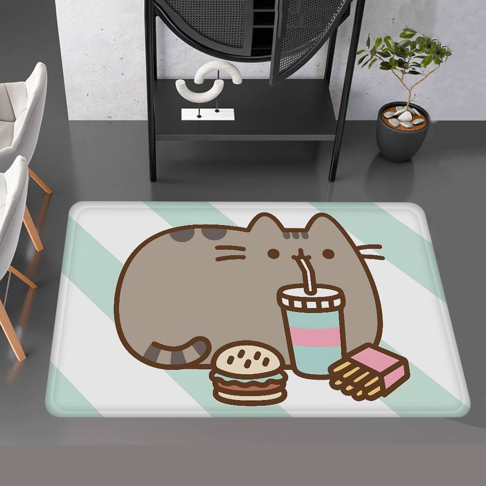 Anime P-Pusheen Cute Cat Door Mat Washable Non-Slip Living Room Sofa Chairs Area Mat Kitchen Doormat Area Rug