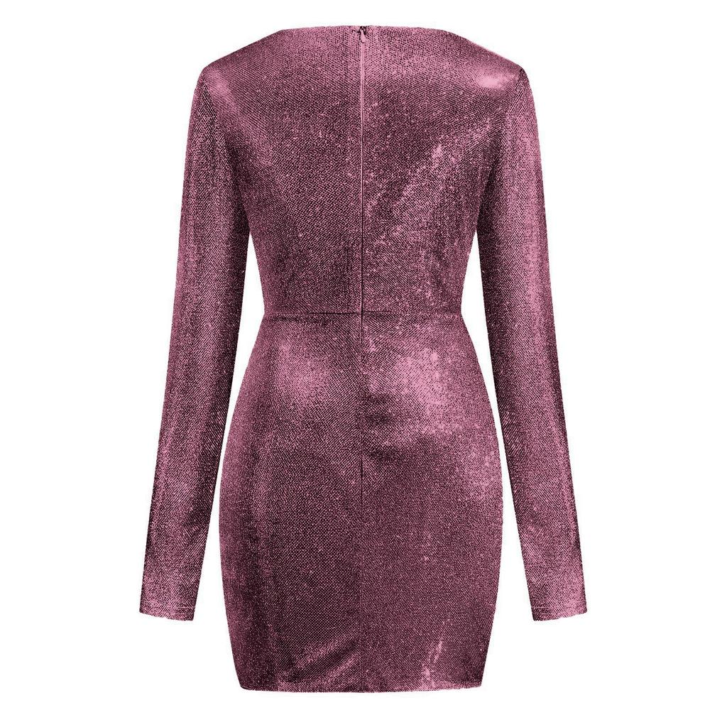 Módní dámské šaty s horkou ražbou, dlouhý rukáv, výstřih do V, sexy